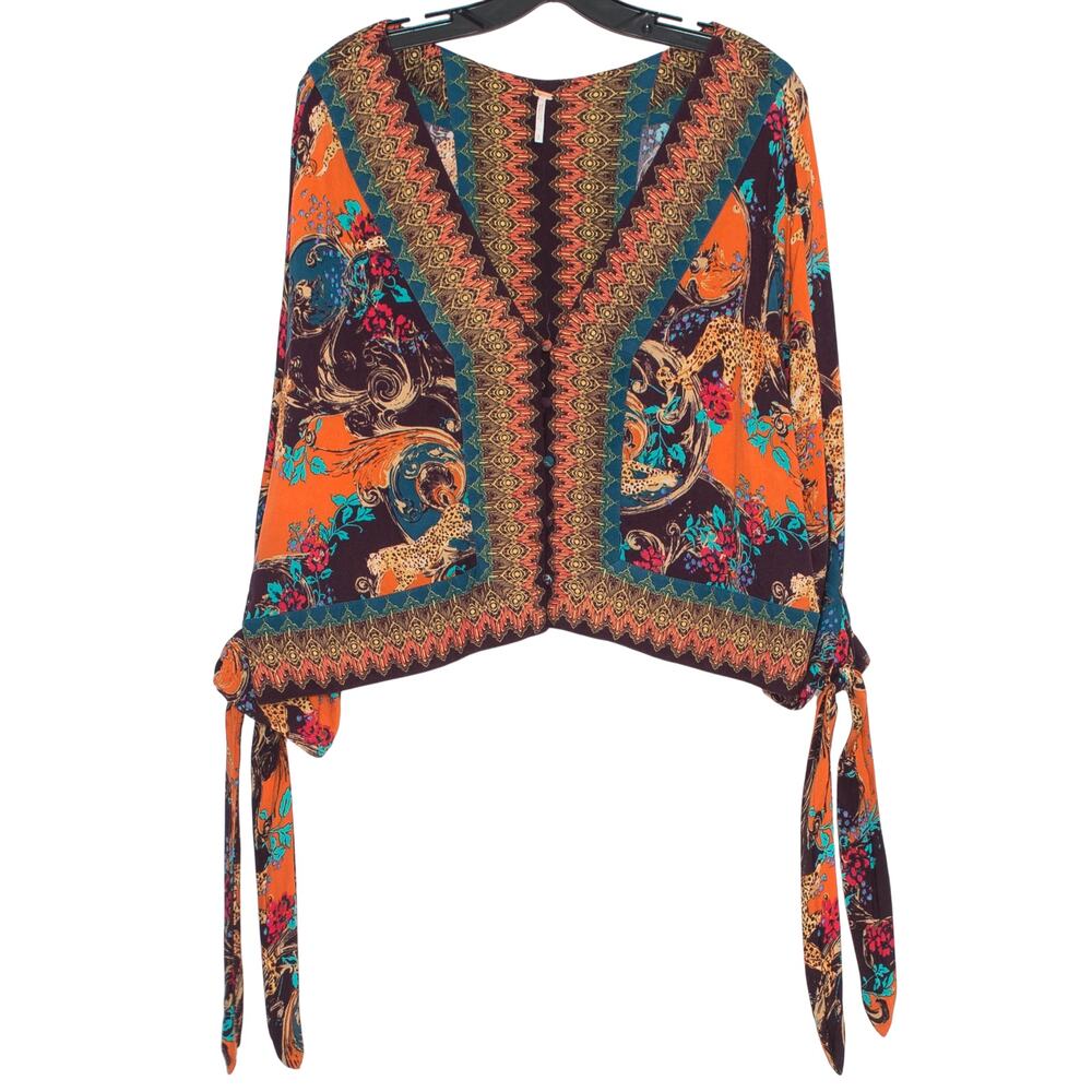Free People Catch Me If You Can Top Boho Hippie Festival Western Button Up Tie S